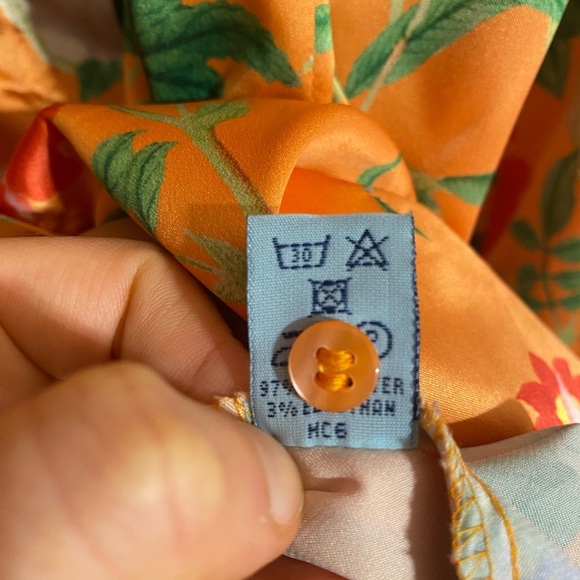 Hawes & Curtis Tropical Floral Buttoned Collared Pussybow Blouse Size 14 - Picture 9 of 10